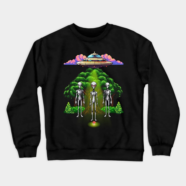 Pixel Aliens Find Mushroom Crewneck Sweatshirt by Trip Tank